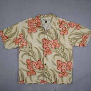 Tommy Bahama Men Large Silk Floral Camp Shirt Short Sleeve Button Up Loop Collar